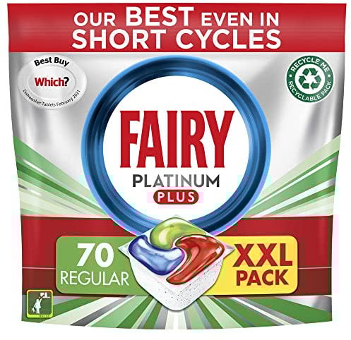 Fairy Platinum Plus All in One Dishwasher Tablets, Regular, 70 Tablets, Our Best Cleaning For A Clean Like New, Removes Dullness & Prevents Limescale x3
