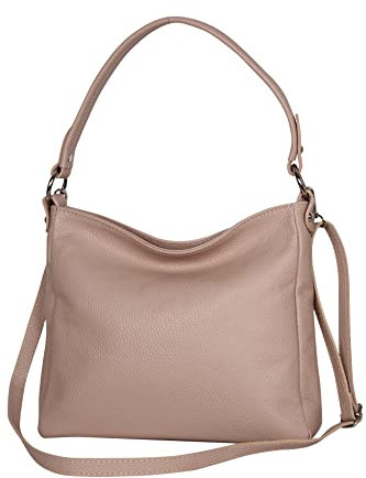 AmbraModa GL35 - Damen Handtasche Schultertasche Umhängetasche aus genarbtem Rindsleder (Rosa Nude)