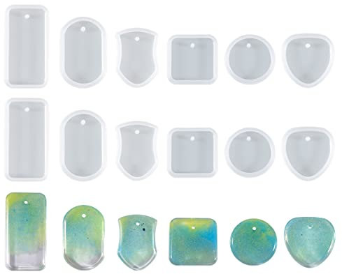 Nifocc 12 Stück Schmuck Giessharz Formen Geometrischer Anhänger Epoxidharz Form Halskette Ohrring Resin Form Kreis Herz Schlüsselanhänger Silikonform Kristall Casting Form mit Löchern für DIY Basteln