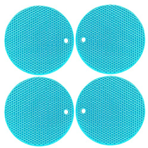 Generic Silicone Round Trivets Mat, Set of 4, Multi-Purpose, Heat Resistant to 464°F, Waterproof, Non-Slip, Flexible, Durable, Dishwasher Safe (Blue)