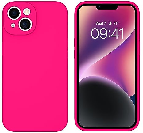 GaoBao iPhone 14 Hülle, Handyhülle iPhone 14 Flüssiger Silikon-Gummi-Gel-TPU-Stoßfänger, Ganzkörperschutz, schlanker, Rutschfester Kameraschutz eckenschutz Schutzhülle iPhone 14, Heißes Pink