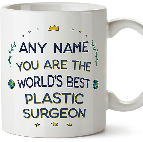 MUGFFINS Tazas Personalizadas para CIRUJANA PLÁSTICA - En Inglés - World's Best - 11 oz / 330 ml - Regalo Personalizable original y divertido