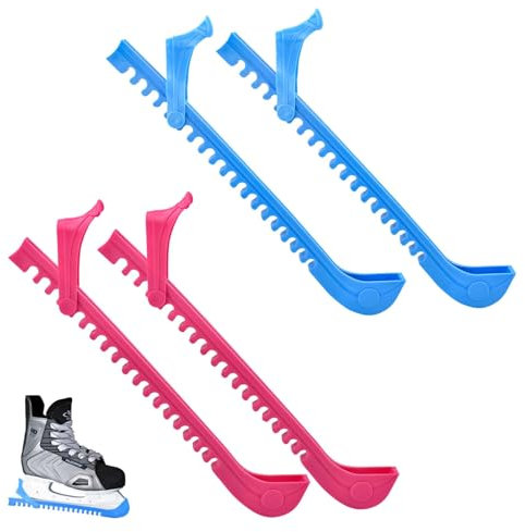 Jiayaus Schlittschuh-Schoner mit verstellbarer Schnalle, 2 Paar Eiskunstlauf-Schützer, einfach an- und auszuziehen, für Erwachsene, Jugendliche, Paare (Rosa + Blau)