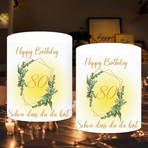 12 Stück Windlicht Tischdeko 80 Geburtstag, Deko 80. Geburtstag Frau Mann, 80 Jahre Happy Birthday Tischdeko mit Schön Das Du Da Bist, Geschenke zum 80 Geburtstag, Geeignet für Teelichter oder Kerzen