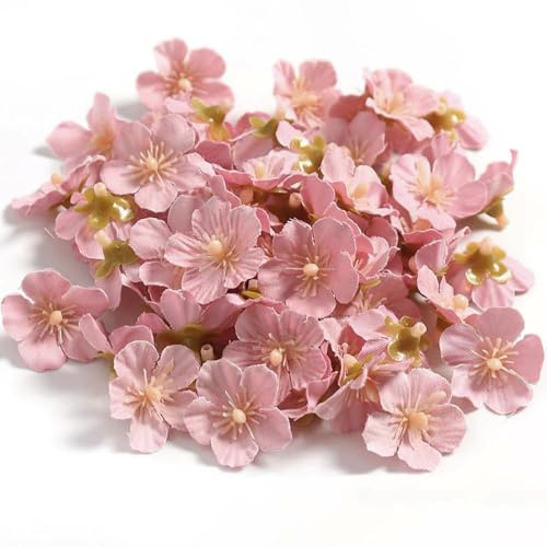 Whakano 50 Stück Künstliche Blumen Kirschblüten Blütenköpfe Deko mit 2,5 cm Durchmesser,Kunstblumen Blumenköpfe,Bunt Mini Seidenblumen,für DIY Basteln,Hochzeit,Bouquet,Home,Tische Dekor,Rosa