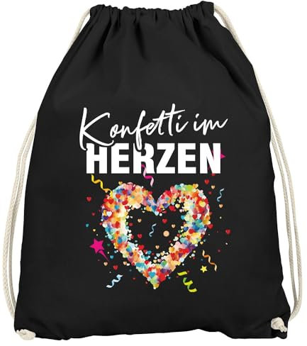 MoonWorks® Turnbeutel Fasching Karneval Konfetti im Herzen Spruch lustig Faschingsartikel Tasche Gymbag Variante 2 schwarz Unisize