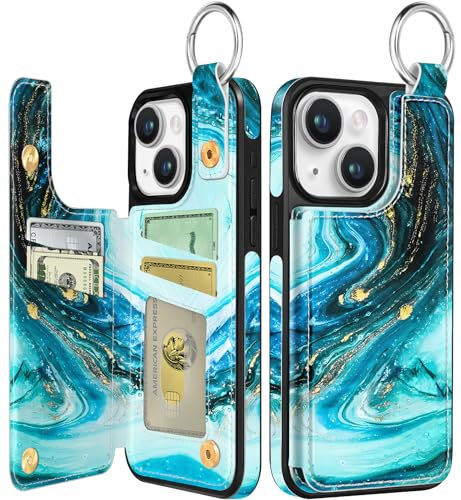 Lotadilo for iPhone 15 Wallet Case with Card Holder, Cute Designer Marble Pattern Kickstand Magnetic Clasp Back Flip Folio Leather Cases for iPhone 15 Phone for Girls Women Men Boys Teens