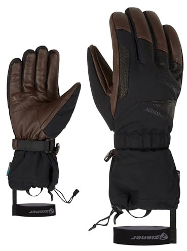 Ziener Herren GAIKU Ski-Handschuhe/Wintersport | wasserdicht, Lange Stulpe, Wolle, Black.Dark Brown, 10,5