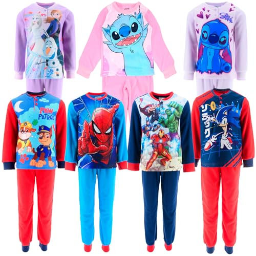 Characters Cartoons - Bambina Bambino - Pigiama in Pile o Caldo Cotone 2 pz Maglia e Pantalone [4C413 Viola - 6 Anni]