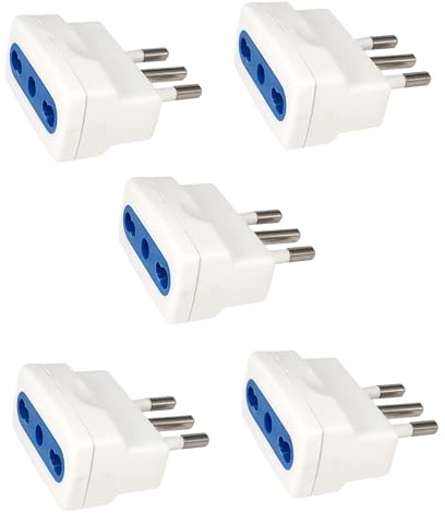 Naturìì Set di 5 Adattatori Elettrici con Spina 10A e Presa Bivalente Bipasso 10/16A, adattatore Riduttore Compatibile con Vecchi Impianti Elettrici, Max 1500W, Colore Bianco