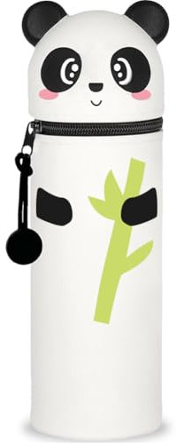 GDFJBG Trousse Ecole 2 en1 en Silicone Souple - Trousse Silicone Verticale, Kawaii Panda Trousse Porte-Stylo de Table,Porte-Plume, Fermeture Eclair en Silicone, Crayons, Marqueurs (Panda 1)