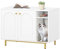 Hzuaneri Katzenschrank, Katzentoilette, Katzenklo Schrank, Katzenhaus mit Tür und separater Trennwand, 100 x 50 x 72 cm, Stabile Katzenschrank, Sitzbank, Weiß und Gold CB86903A
