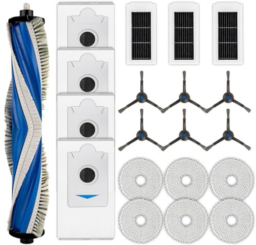(20 pièces) Pièces de rechange X5 Omni compatibles avec l'aspirateur robot ECOVACS DEEBOT X5 Pro Omni, 1 brosse à rouleau, 6 brosses latérales, 4 sacs à poussière, 3 filtres, 6 tampons de nettoyage