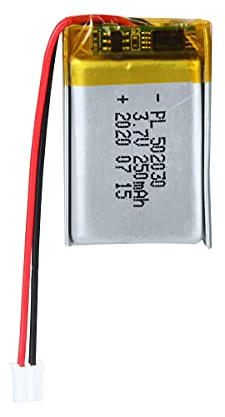 LiPo Akku 3,7V 250mAh 502030 mit JST-Kabel – Wiederaufladbarer Lithium Polymer Akku für Bluetooth-Lautsprecher, DIY-Projekte und Elektronikgeräte