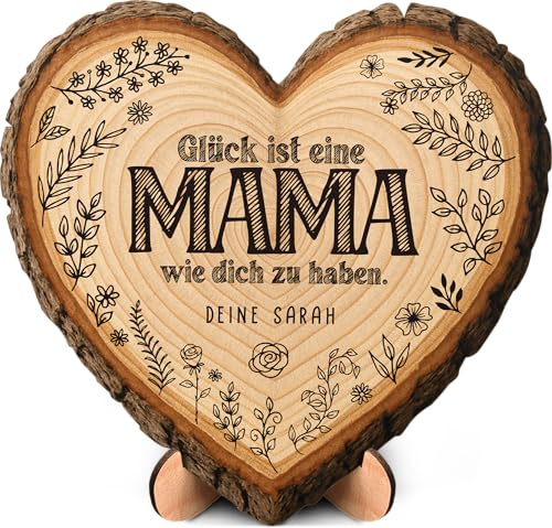 Mama Geschenk - Baumscheibe - Personalisiertes Geschenk in Herzform, Mama Weihnachtsdeko, Mama Geschenk - Geschenke für Mama, Besondere Geschenke Mama, Geschenke Mutter, Geschenk für Mutter