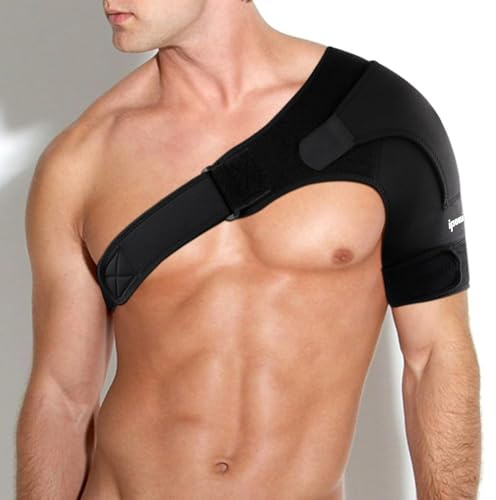 Ipow Shoulder Support Brace Strap for Men & Women Fits Left or Right, M | Breathable neoprene, adjustable closure, lightweight support for running, hiking, cycling, and daily training