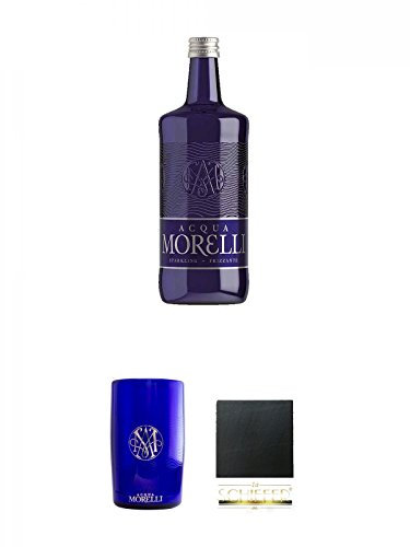 Morelli Sparkling Frizzante 0,75 Liter + Morelli Wasserkühler aus Acryl + Schiefer Glasuntersetzer eckig ca. 9,5 cm Durchmesser