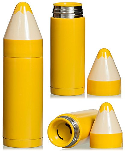 Grinscard Vakuum Isolierkanne im Bleistift Design - ca. 220 ml, Gelb - Thermo Trinkflasche für kalte und heiße Getränke