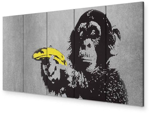 murando - Wandbilder XXL Banksy Affe mit Banane 225x90cm 5 tlg - Wand Deko Leinwand Bilder Groß Wanddeko Wohnzimmer Schlafzimmer Kunstdrucke - Monkey Street Art Urban Mural