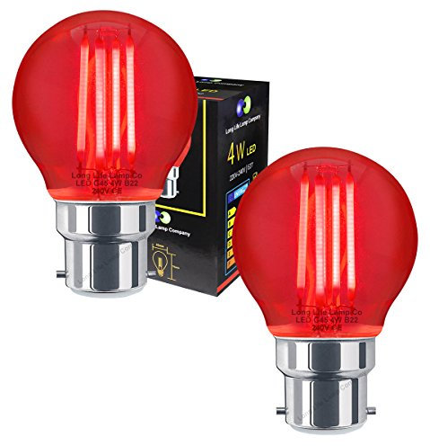 2 x Ambient Red 4w LED Golf Ball Red Light Bulb B22 Bayonet Clear Glass