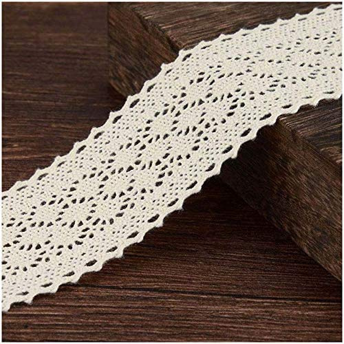 VU100 - Nastro In Pizzo All'uncinetto, In Cotone, Stile Vintage, Decorazioni Per Matrimoni, Confezionare Regaliartigianato Fai Da Te(Lunghezza 5m, Larghezza 4.5 Cm, Beige)