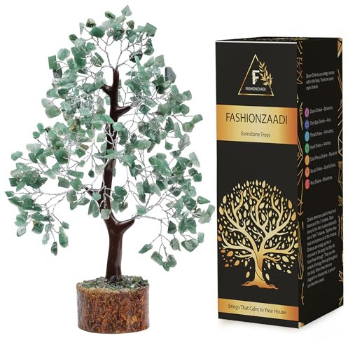 Fashionzadi Green Aventurine Gemstone Bonsai Tree Healing Crystal, Chakra Tree, Reiki Stone, Good Luck Chakras, Crystal Home Office Living Room Table Decor Gift (10-12 Inch, Silver Wire)