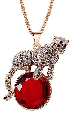 Uloveido Charme große Schwarze weiße Leopard steigende Sonne Emaille Lange Pullover Kette Crystal Tier Anhänger Halskette Rose Gold Farbe Schmuck YS842