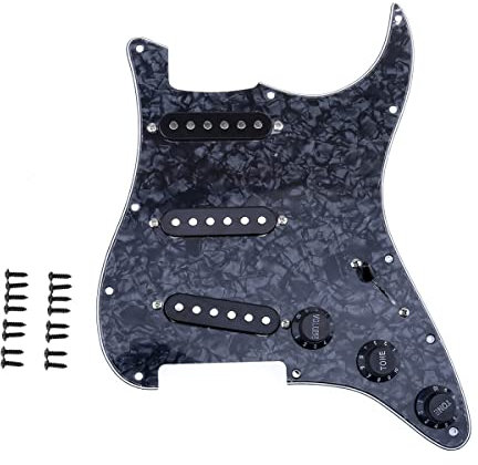 Musiclily SSS Loaded Prewired Pickguard ST Gitarre Vorverdrahtetes Schlagbrett mit Single Coil Tonabnehmer Set für Fender American/Mexican Strat E-Gitarre,4 lagig Black Pearl