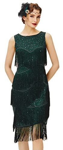 Coucoland - Vestido con flecos de los años 20, elegante, con borlas, de varias capas, estilo Gatsby, vintage, vestido de noche, cóctel, fiesta, estilo retro