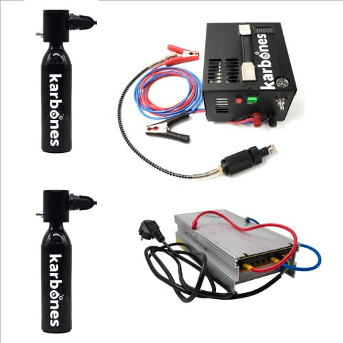 Karbones Mini Bouteille de plongée (2 pièces) avec compresseur 12V et Adaptateur 220V 5-10 Minutes de plongée - Scorkl Smaco oxygène Cylindre Portable