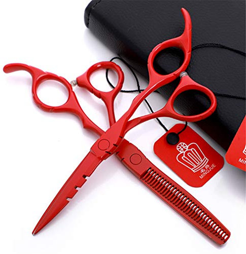 Barber Haarschneideschere 6,0 Zoll-17 cm, Friseur Professionelle Schere (Flat Schere + Zahn-Schere) - Licht Und Sharp, Für Salon, Barbier Oder Home Use,Rot