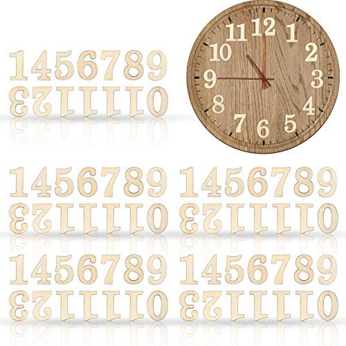 75 Stück Hölzerne Nummern in 5 Sets, Hölzerne Arabische Uhr Zahlen mit Klebstoff für Uhr DIY Dekoration (Ursprüngliche Farbe)