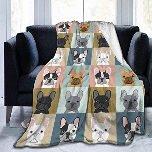 jiele Druckdecke 3D Französische Bulldogge Hund Süße ultraweiche Fleecedecke Flanell Samt Plüsch Decke 150 x 200 cm