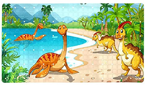 Dinosaurier-/Strand-Badewannenmatten, rutschfeste Duschmatten für den Boden mit Saugnäpfen, Abflusslöchern, PVC, waschbar, 39 x 70 cm