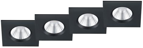 meineWunschleuchte 4er Set Deckeneinbaustrahler eckig in Schwarz matt IP65, 8,5 x 8,5cm