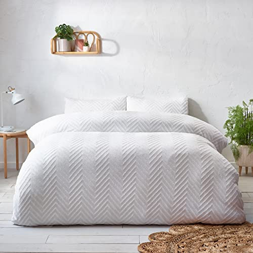 Yard Chevron Tuft Bettbezug-Set, Einzelbett, Weiß