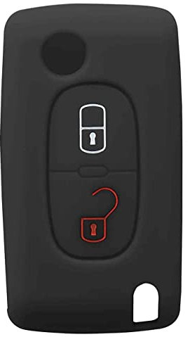 AUTOZOCO Funda Compatible con Peugeot Citroen Llave de Coche 2 Botones | Carcasa Protectora de Silicona para Coche | Negro