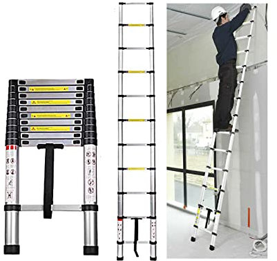 Scala Telescopica Pieghevole 3,2m in alluminio, multifunzione, scala estensibile allungabile, Scaletta Retrattile, per soffitta soppalco libreria, antiscivolo, portata 150 kg