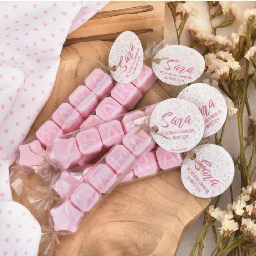 Jabones Personalizados.-Letras de Jabon con tu Nombre.Eventos.-Regalos personalizados (rosa chicle, pack 10 ud)