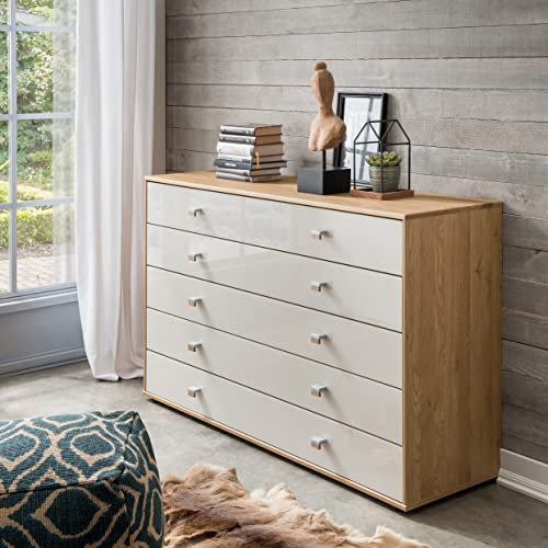 WIEMANN Kiruna Kommode, Eiche, Braun, beige, Creme, grau, Champagner, 141x86x43 cm