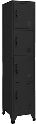 Festnight Taquillas Metalico Pequeña, Taquillas Vestuario, Armario Taquillas Armarios Oficina, con 4 Compartimentos y Puertas con Cerradura, para Colegios y Oficinas, Negro 38x45x180 cm