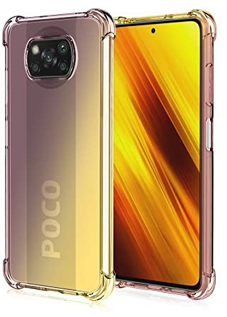 HONLEN Funda para Poco X3 Pro/Poco X3 NFC Carcasa, (6.67 Inches) Gradiente Transparente TPU Silicona Case, Protección de Esquina Mejorada Cover Oro Negro