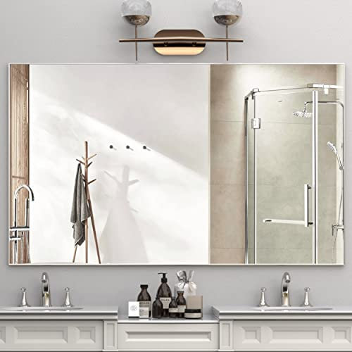 BEAUTME Large Wall Mounted Mirror 60x36 Inch, Bathroom Mirror, Silver Metal Frame, Can be Used for Home Decoration, Horizontal or Vertical Suspension(Silver)