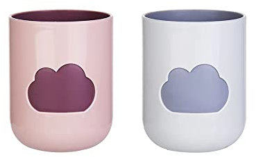 RabyLeo Cartoon-Mundwasserbecher, Badezimmer-Zahnbürstenbecher, Zuhause, Cartoon-Muster, Wolken-Wasserbecher (weiß & rosa)
