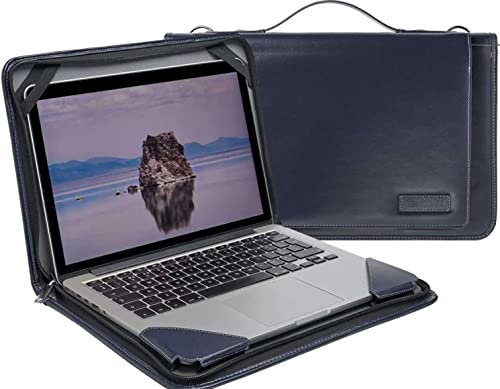 Broonel Blue Leather Laptop Messenger Case - Compatible with ASUS Chromebook Flip C214 11.6