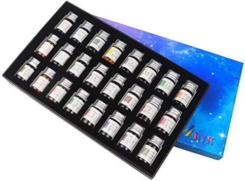 AOKUY Set di 24 colori di inchiostro per calligrafia, inchiostro colorato con polvere dorata per disegnare e scrivere, confezione regalo inclusa
