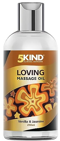 5kind Huile de massage sensuelle 250 ml - À l'huile essentielle de Jasmin & Vanille - Huile massage et relaxation anti stress pour couple - Huiles de massage intime et thérapeutique pour le corps