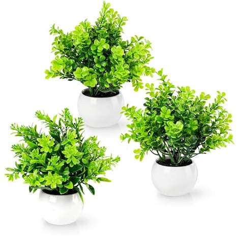 PASCH® Lot de 3 plantes artificielles comme de vraies (18 cm) dans des pots en céramique blancs | Petites plantes artificielles en pot | Plantes artificielles en pot | Mini fausses plantes en pot |