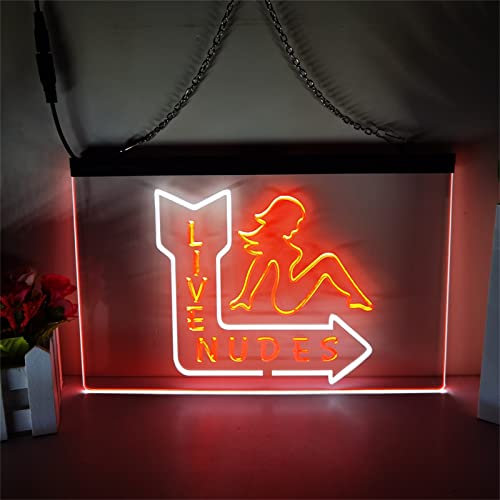 REWIS Sexy Girl Live Nudes LED Neon Sign, Custom USB Powered Dual Color 3D Engraved Neon Lights with Dimmer, for Bar Beer Party Wall Hanging Dimmable Decorative,White Red,30x20cm