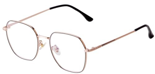 Laurinny Brillen Blaulichtfilter Brille Damen, Blaufilter Brille Herren Ohne Stärke Entspiegelt Retro Brille Hexagon Blue Light Blocking Glasses Gaming Bildschirmbrille(Silber Gold)